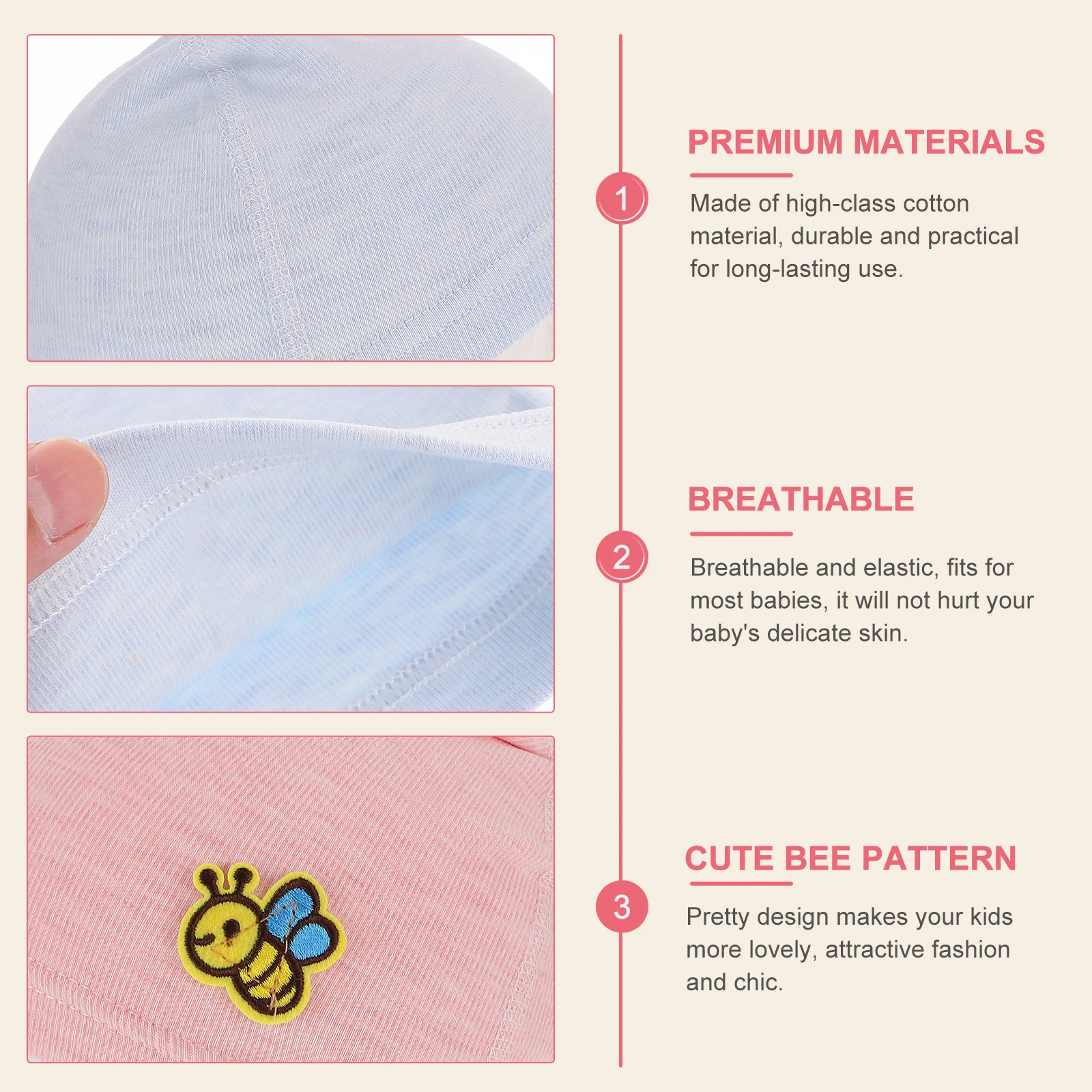 

2 шт. детские шапки премиум-класса из хлопка, дышащие, эластичные, легкие, портативные, подходят для весны, осени и зимы, очаровательный дизайн