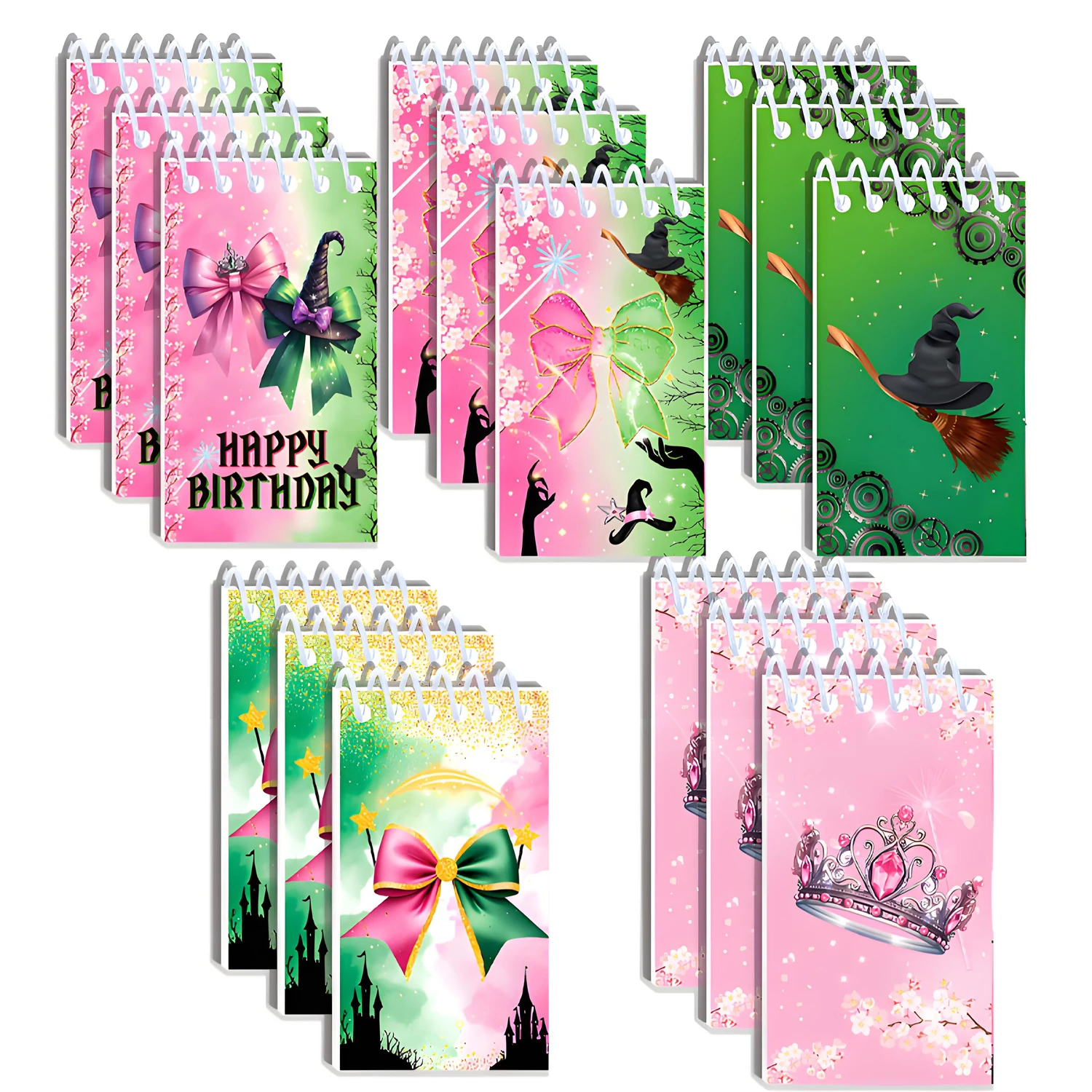 

Pinkish-Green Crown Witch Hat Mini Spiral Pocket Notebooks Memo Pad Coil Booklet Notepads For Kids Gifts Party School Diaries
