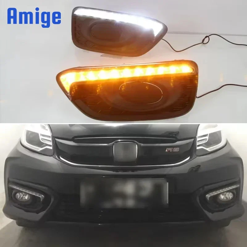 

Car LED DRL 12V Daylights For Honda Brio 2016 2017 2018 Yellow Turn Signal Daytime Running Headlamps Auto Driving Lamp Foglamps