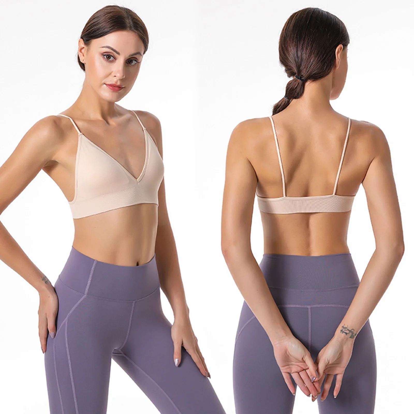 Beauty Back BHs sexy einfache Push-up nahtlose Dessous gemütliche drahtlose einfarbige Spaghetti träger tiefe v rücken freie Unterwäsche