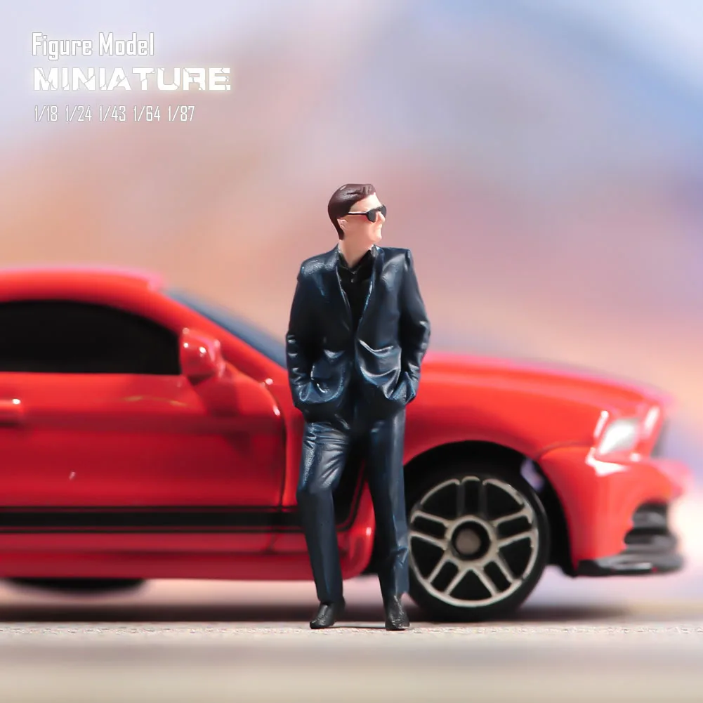 Painted Miniatures 1/18 1/24 1/43 1/64 1/87 A man In Sunglasses&Suit Standing Against The Car Figure Model Toys View Decoration