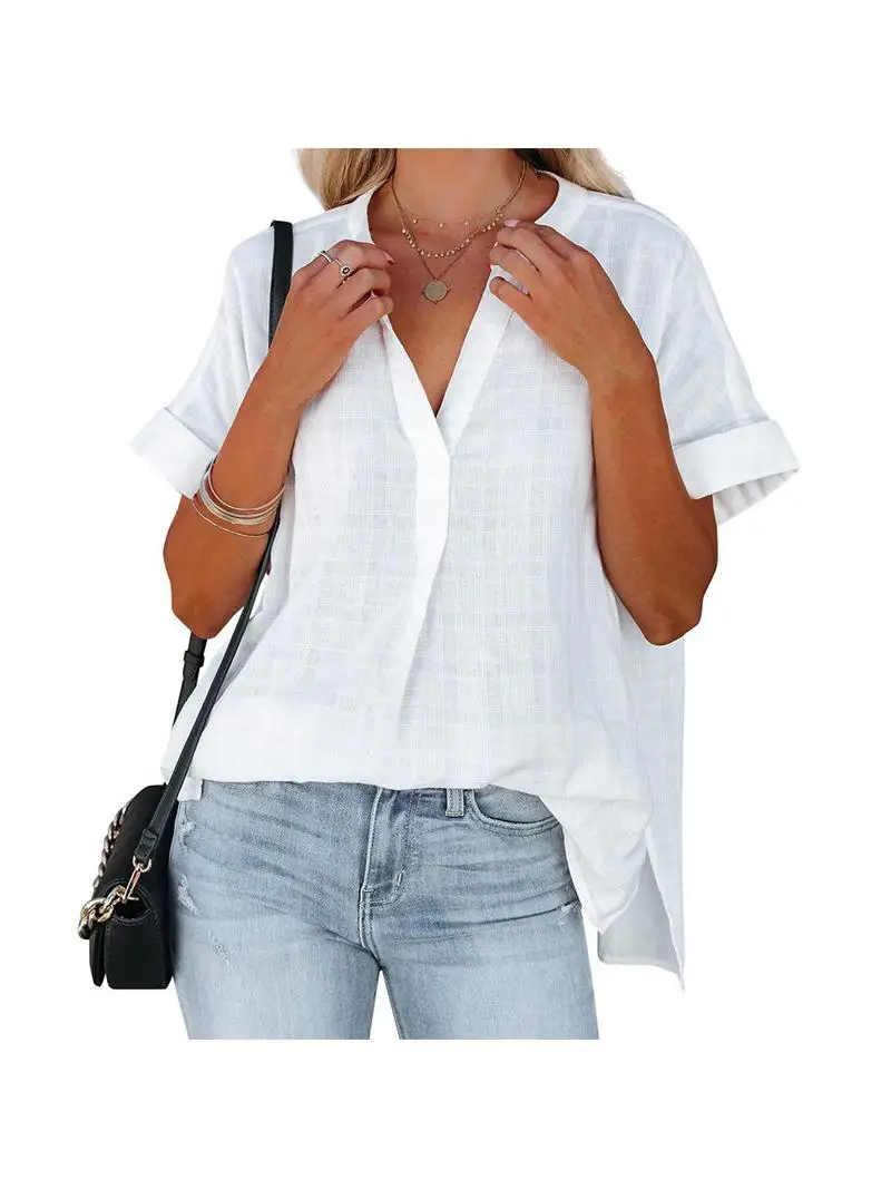 Allentato ort Sve V-Ne Summer New Women's irt Thin Flounce Sve Stripe Pattern Casual Comodo Top Fasionable