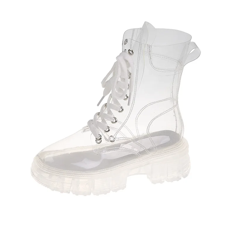 Fashion Cool Boots Women 2023 New Summer Performance Fully Transparent Ankle Boots Women Platform Lace Up Short Boots Rain Boots