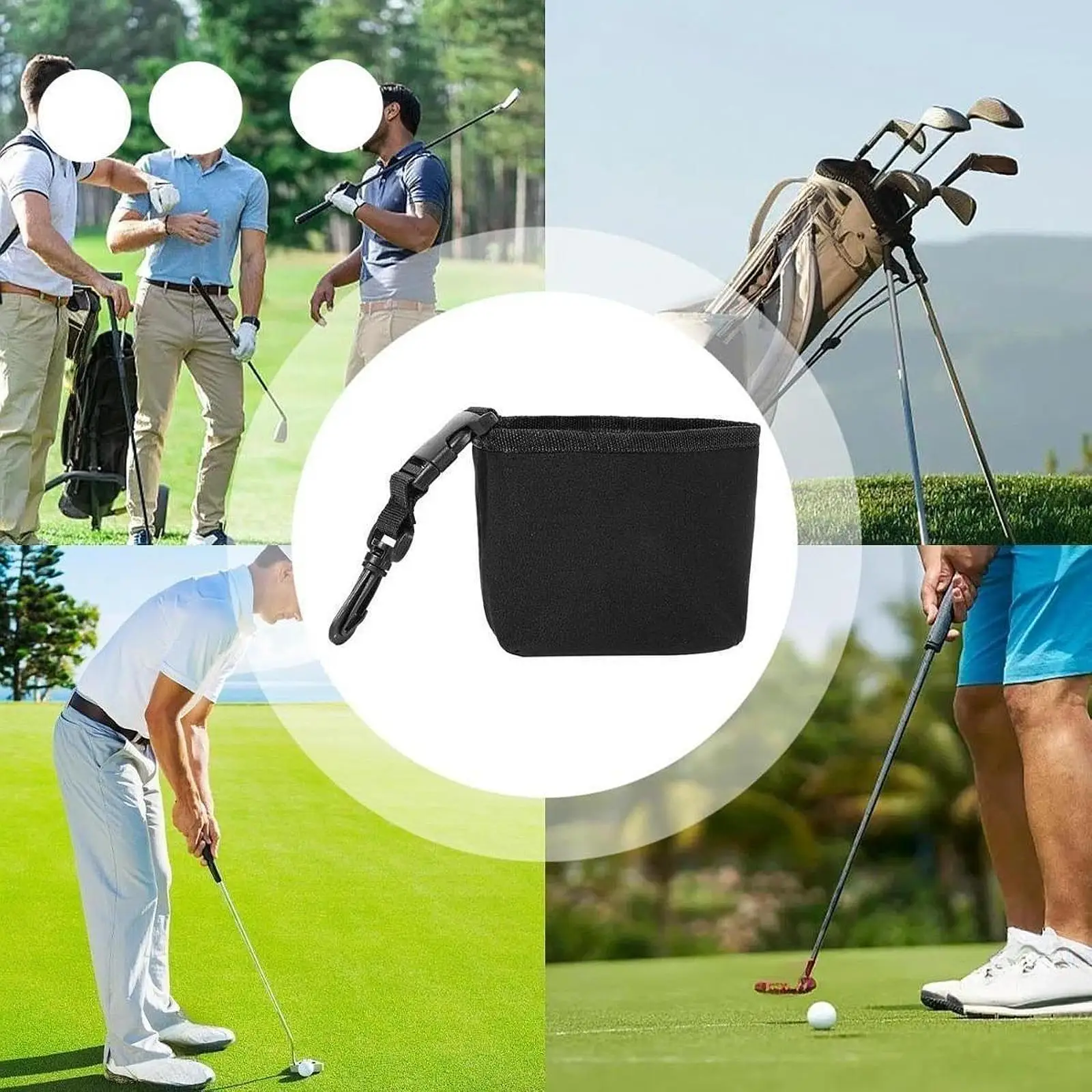 

Golf Ball Washer Pocket with Detachable Clip Nylon Compact Golf Ball Holder for Golf Bag Accessories