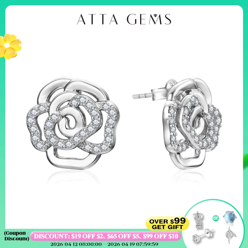 

ATTAGEMS New Diamond Moissanite Stud Earrings for Women S925 Silver 18k Gold Plated Orginal Flower Wedding Jewelry Travel Gift