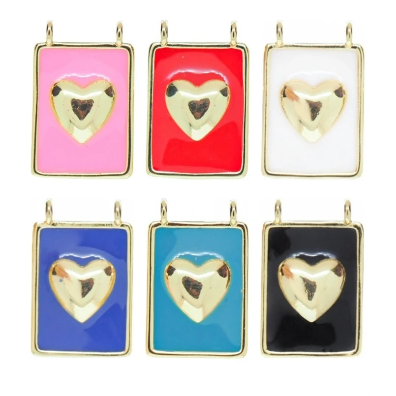 

2Pcs Gold Color Pink Charms Enamel Her Pendant Point Rectangle Copper Approx 12x18.4mm Jewelry Special Gift For Women