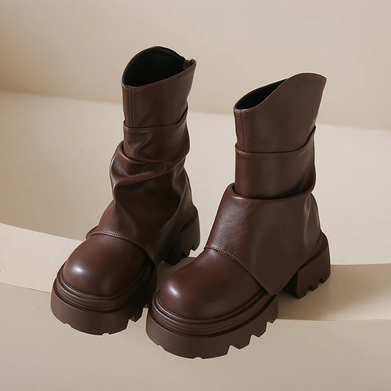 

New Women Platform High Heels Ankle Boots Chunky Leather Shoes 2025 Winter Trend Pumps Casual Chelsea Boots Sport Mujer Zapatos