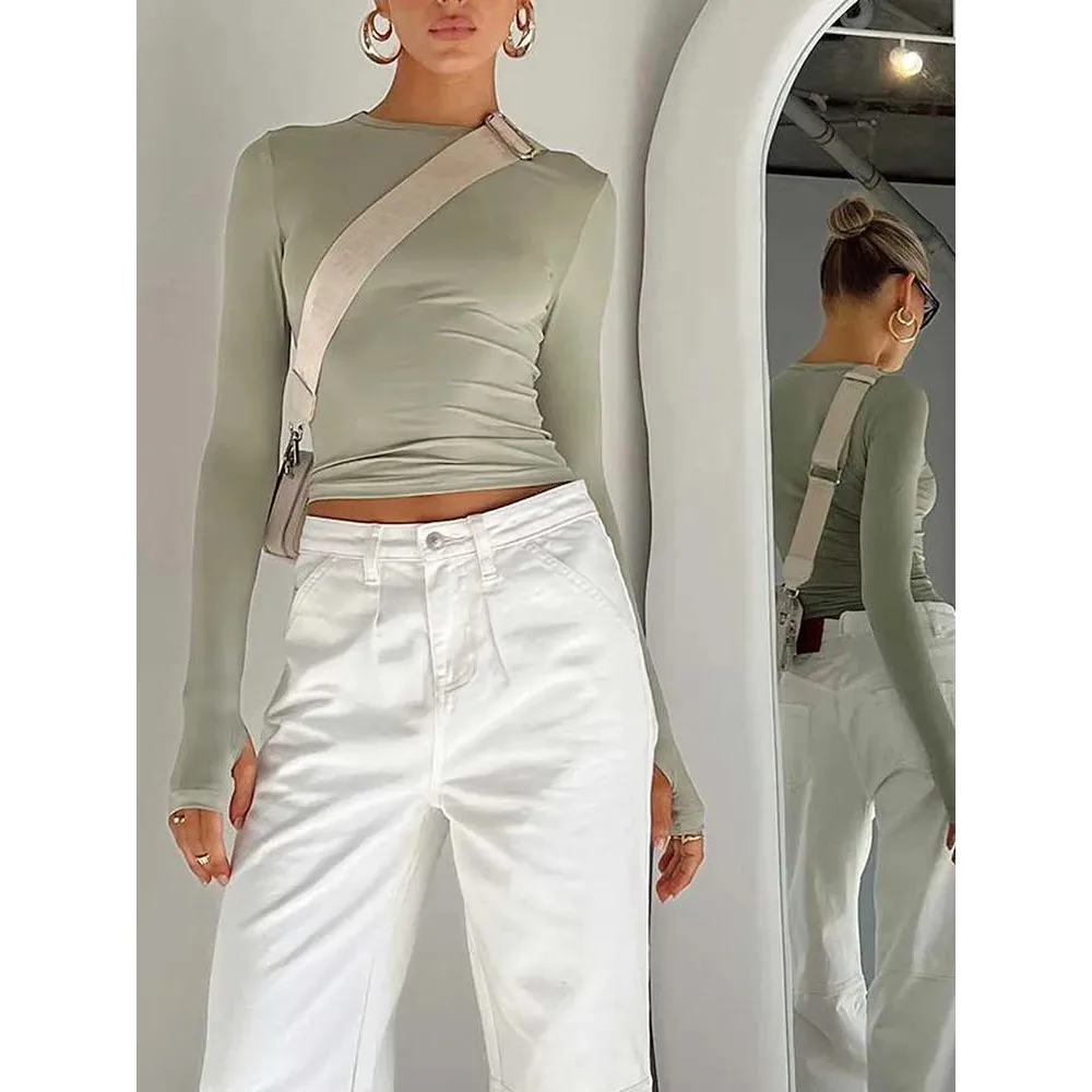 Faion T-shirt Long Sve Crew Ne Slim Fit pour femme dans un autre matériau décontracté et confortable pour femme