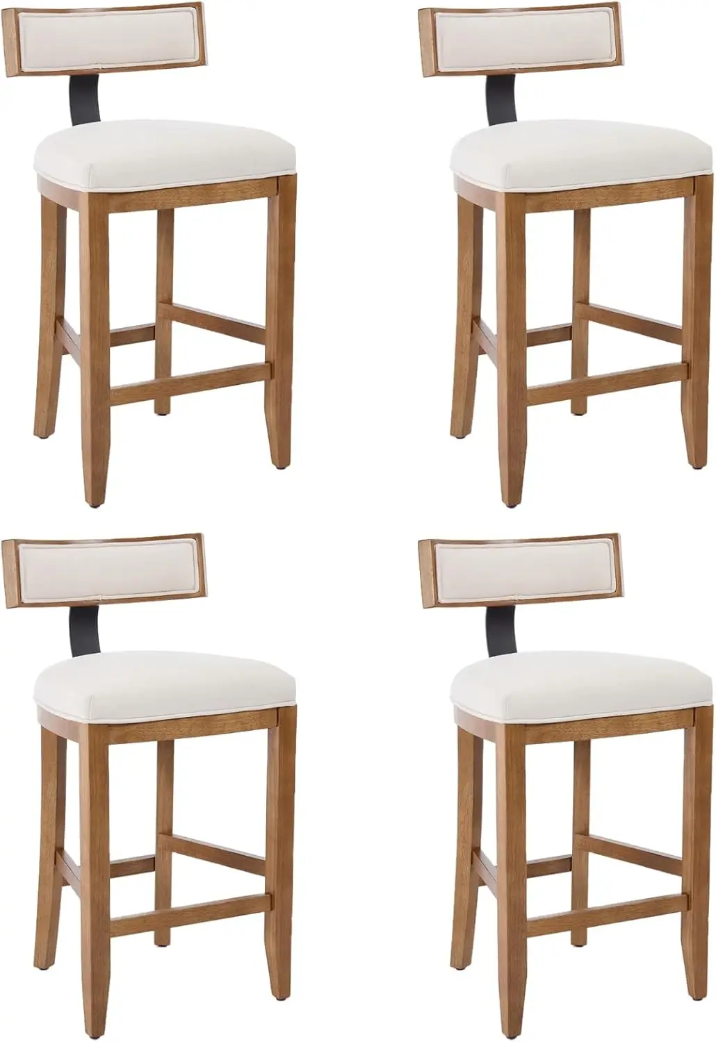 Rústico Madeira Contador Altura Bar Stools, conjunto de 4, fezes para cadeira, contador, linho estofado, 26,5 polegadas