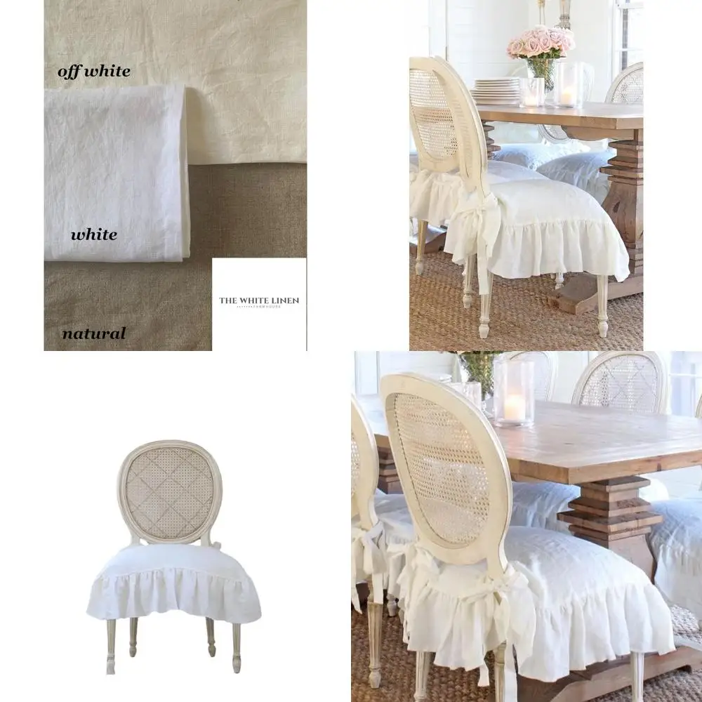 

Linen XL Dining Chair Cover, 22x19 inches, Ruffled Design, Farmhouse Style, Heavyweight Linen, Warm Off-White