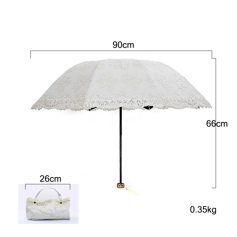 Exquisite Woman Lace Sun Umbrella Rain Female 3 Folding Portable Lightweight Princess Anti UV Protection Parasol Wind Resistant