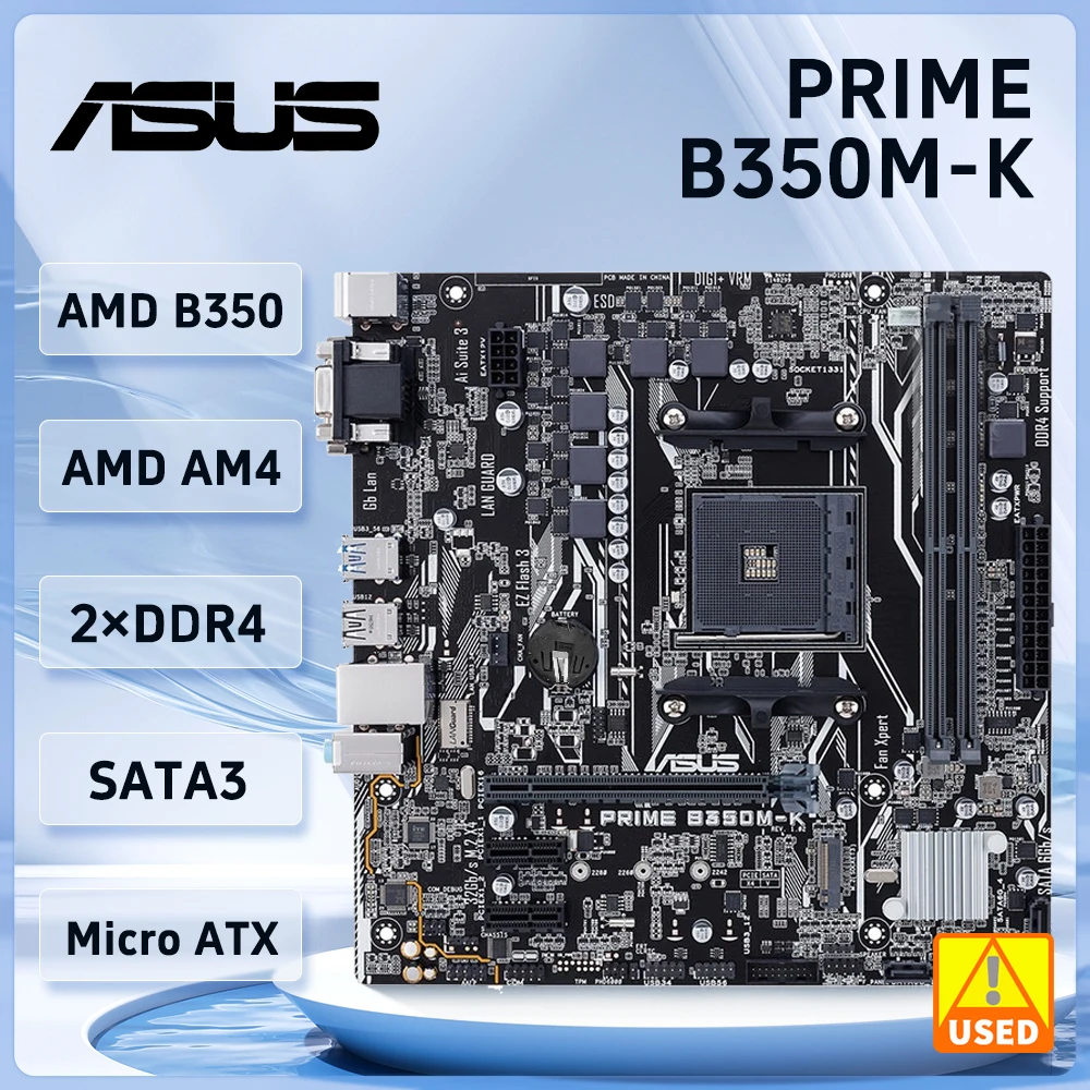 B350 Motherboard ASUS PRIME B350M-K AM4 Motherboard 2×DDR4 32GB PCI-E 3.0 USB3.0 Micro ATX For AMD Ryzen 7th Gen A Series cpu