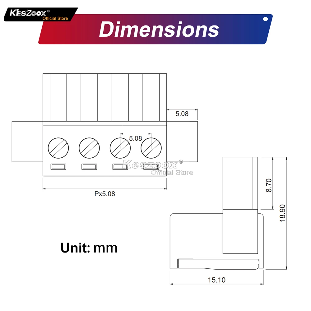 Keszoox 8 PCS 5.08mm connettore tipo Phoenix a 2 Pin morsettiera a vite PCB verde 2 poli con flange avvitabili