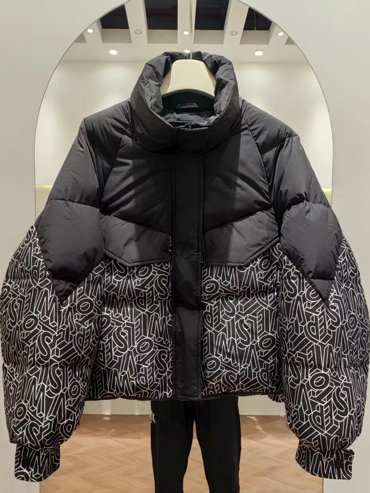 Style coréen hiver nouveau imprimé brodé doudoune femmes Style court col montant mode blanc canard vers le bas manteau