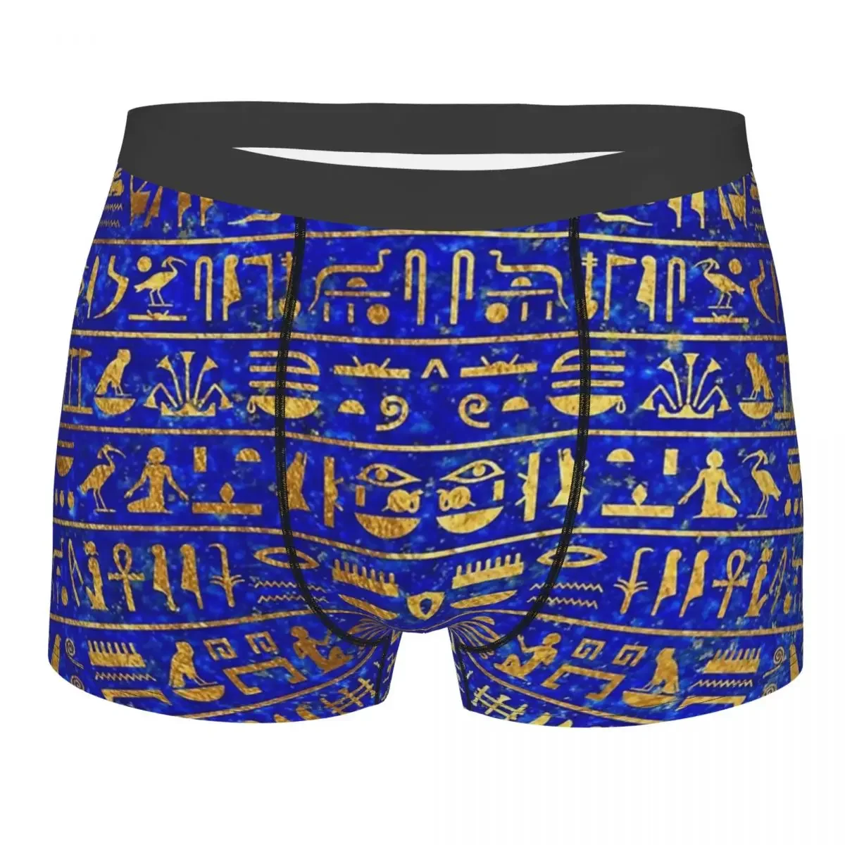 Gold Hieroglyphics Men Underwear Egyptian Boxer Shorts Panties Hot Mid Waist Underpants for Homme