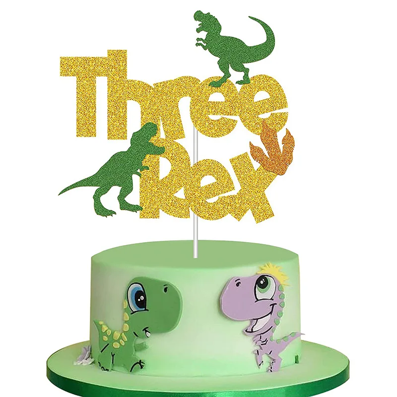 Three Rex Cake Dinosaur Theme Birthday Party Big Cake Topper Decoration 3-year-old baby Party Decoration Plugin