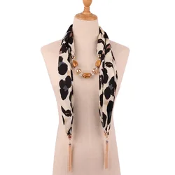 Women Ethnic Muslim Hijabs Jewelry Beaded Pendants Necklace Scarf Head Scarves Wraps Foulard Femme