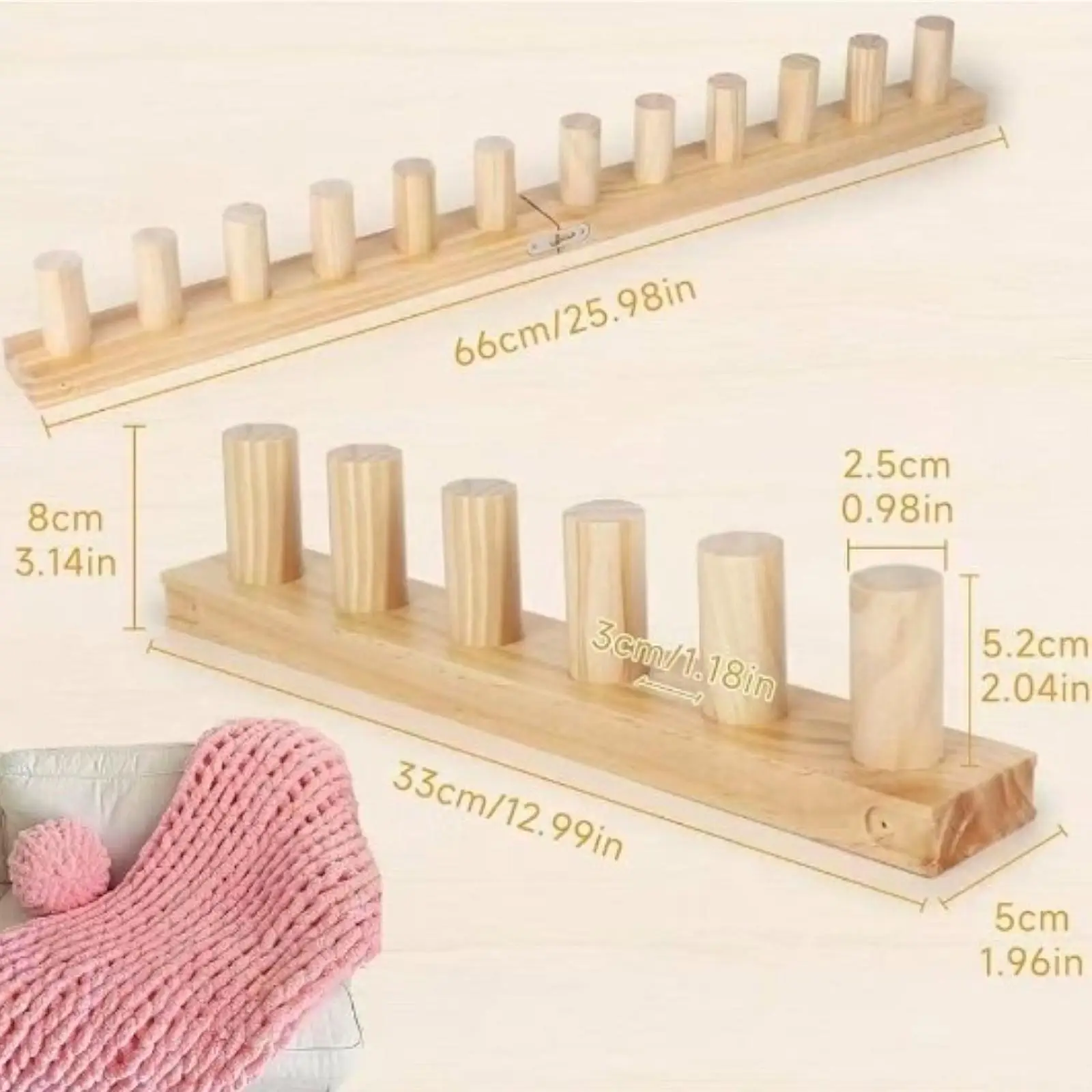 Chunky Knit Blanket Loom Sturdy Wooden Peg Frame Easy to Assemble Knitting Kit for Beginner Crafting