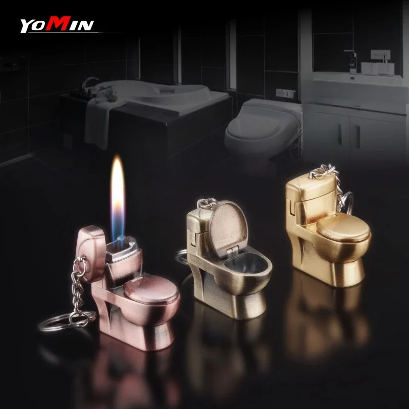 Metal Mini Keychain Lighter Windproof Inflatable Toilet Funny Fun Lighter Cigarette Accessories Men's and Women's Gifts