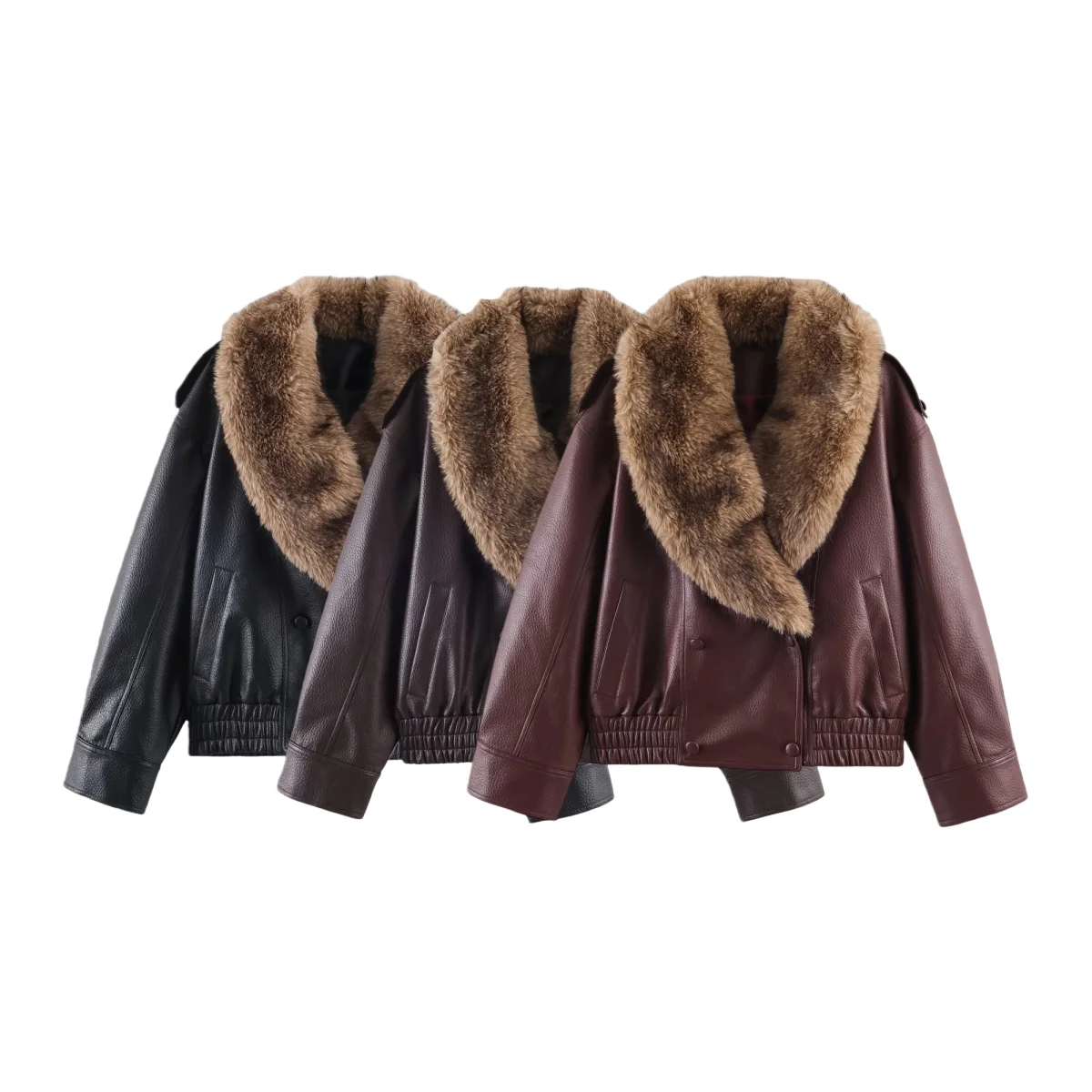 

2025 Winter New Women's High-End Fashionable Casual Style Faux Leather Jacket with Detachable Collar