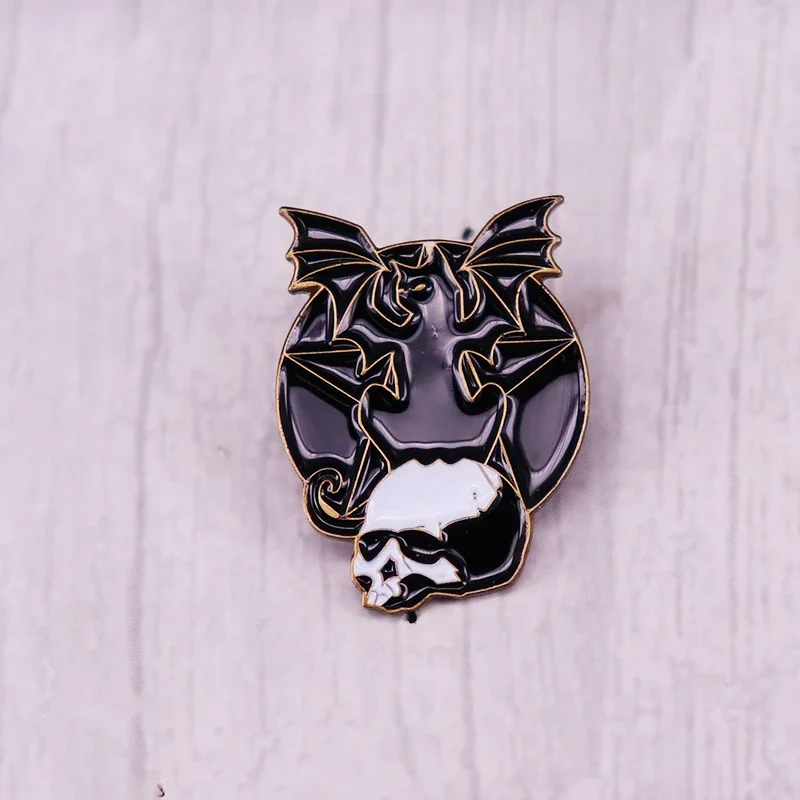 Dark Pentagram Baphomet Skull Bat Enamel Pin  Brooch Satan Themed Badge Gothic Occult Mystical Jewelry Decoration