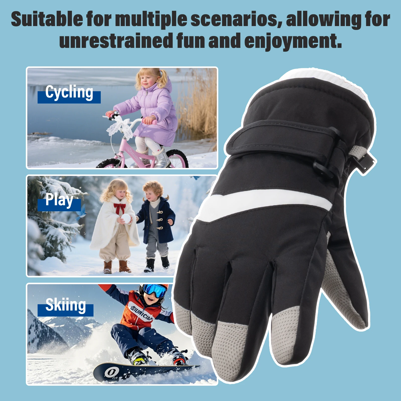 قفازات شتوية كبيرة للأطفال مقاس الشباب للأولاد والبنات قفازات دافئة فائقة النعومة قبضة مانعة للانزلاق قفازات أطفال قابلة للتعديل وقفازات للتزلج #3