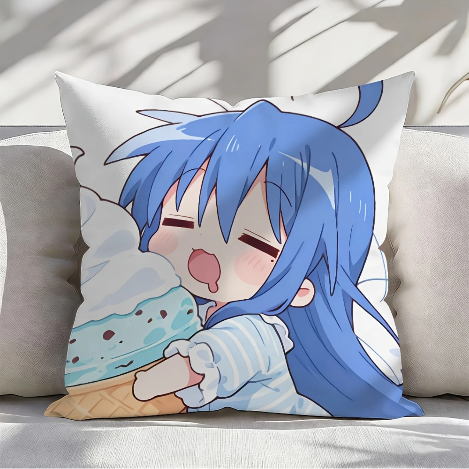 Ice Cream Izumi Konata's Drooling Expression Design Pillow Cover Home Decor Cushion Cover Suitable for Sofa Bed And Bedroom