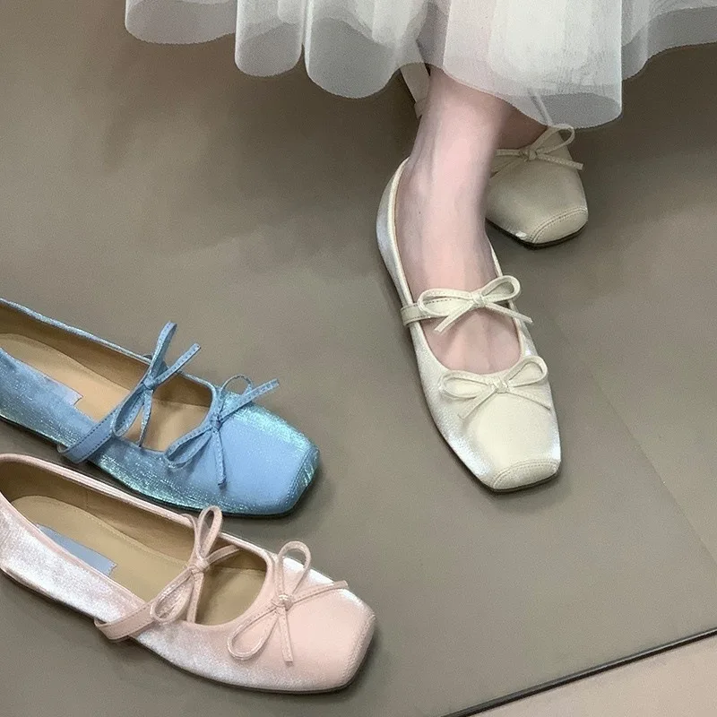 Bow Ballet Shoes Height Increasing 2026 Summer New Fairy Shallow Mouth Mary Jane Flats