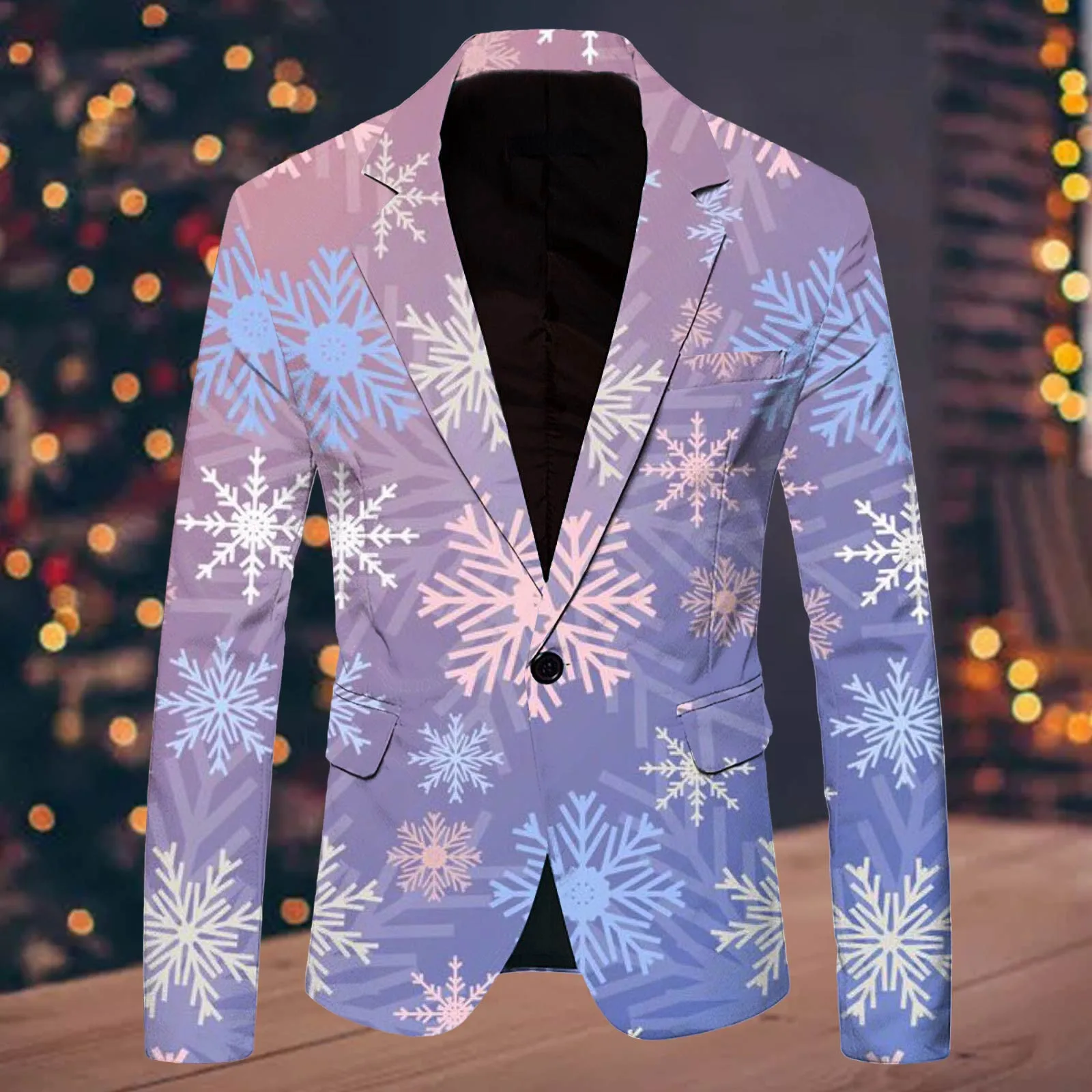 Snowflake Pattern Christmas Blazer Jacket Men Fashion Leisure Christmas Printed Pocket Singel Button Jacket Mens Party Clothing