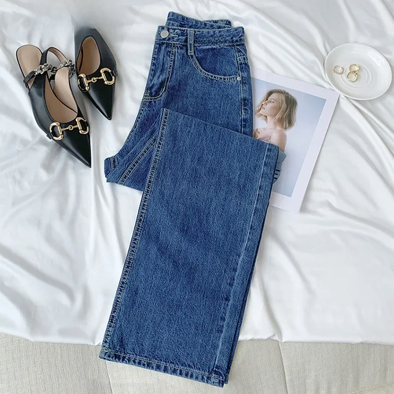 جينز عتيق عالي الخصر وفضفاض مناسب للتخسيس مستقيم الساق للنساء بنطال طويل عصري ذوق ريترو #2