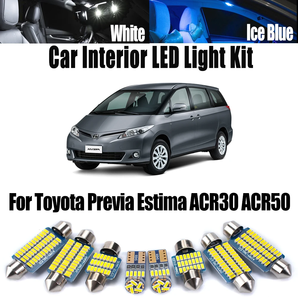 

Canbus для Toyota Previa Estima ACR30 ACR50, светодиодный интерьер автомобиля, карта, купол, багажник, потолок, номерной знак, комплект освещения, автомобильные аксессуары