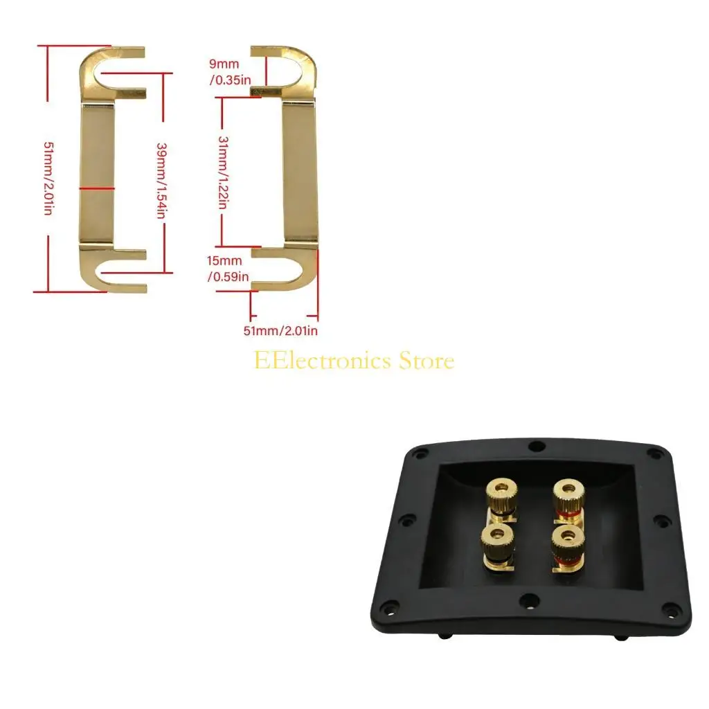 B03C Open Cut Binding Post Plates 1Pair, Gold Tone Speaker Link Plates for Home Speaker Bridge Tasks and Repair Use