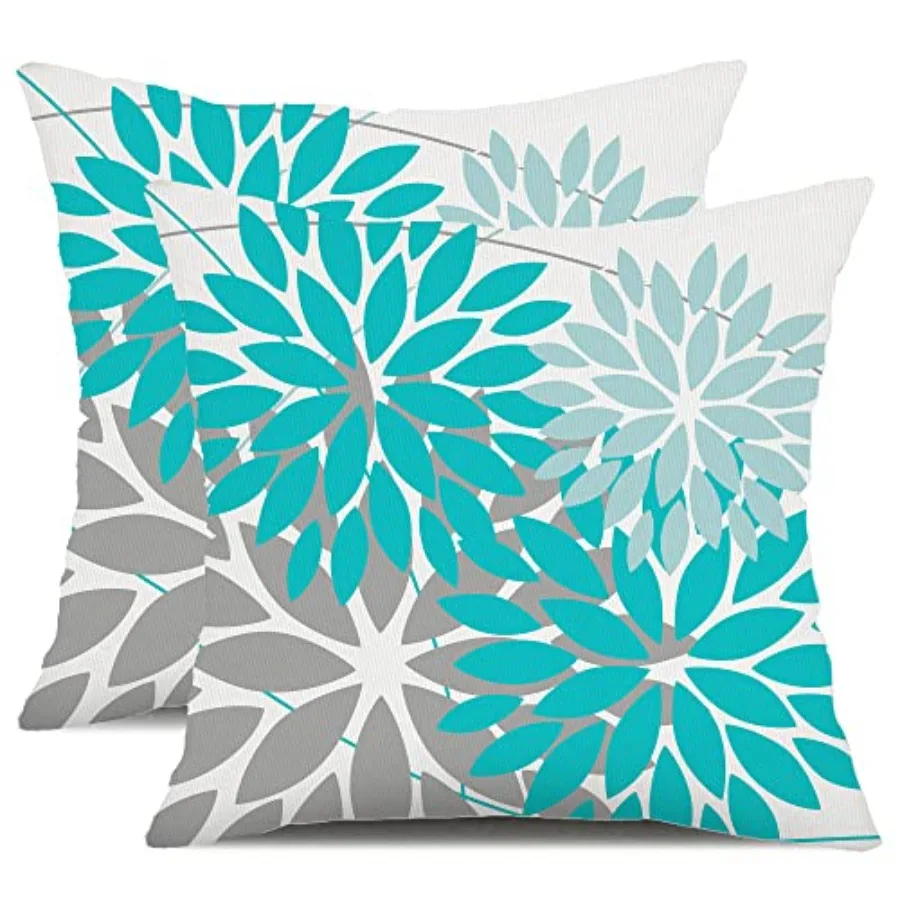 

Outdoor Throw Pillow Covers 18x18 Inch Set of 2 Waterproof Spring Summer Geometric Elegant Aqua Blue Outdoor Pillow Covers for