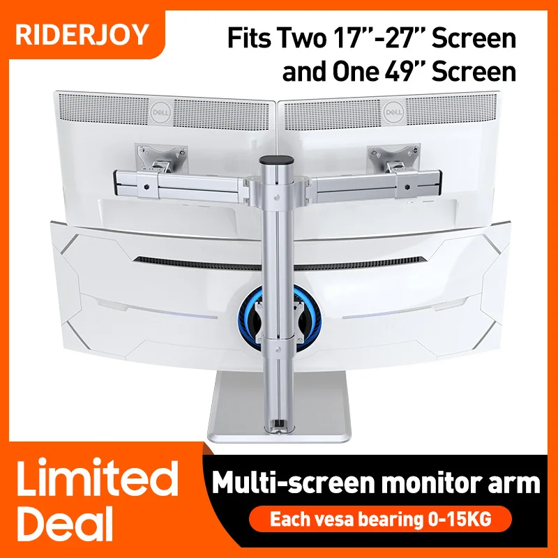 RIDERJOY Triple Heavy Duty Monitor Stand-Vertical Heavy Duty Monitor Riser Fits Two 17 to 27 Inch Screen and One 49 Inch Screen