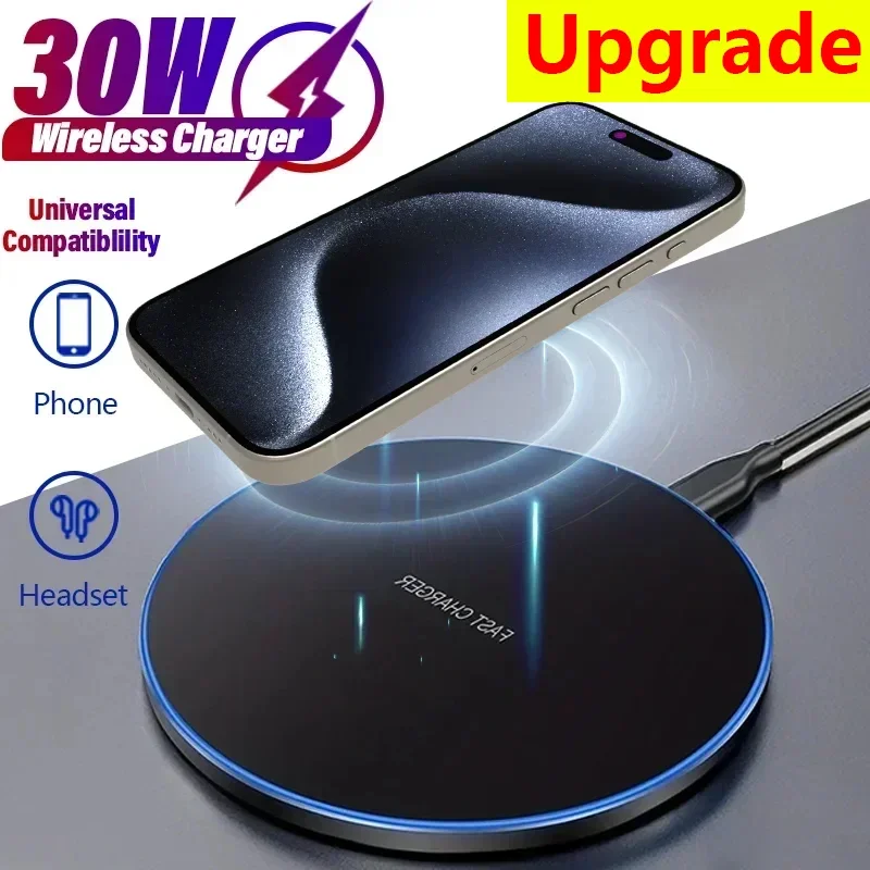 30W Wireless Charger For iPhone 15 14 13 12 Pro XS Max Mini X XR Lnduction Fast Wireless Charging Pad For Samsung Huawei Xiaomi