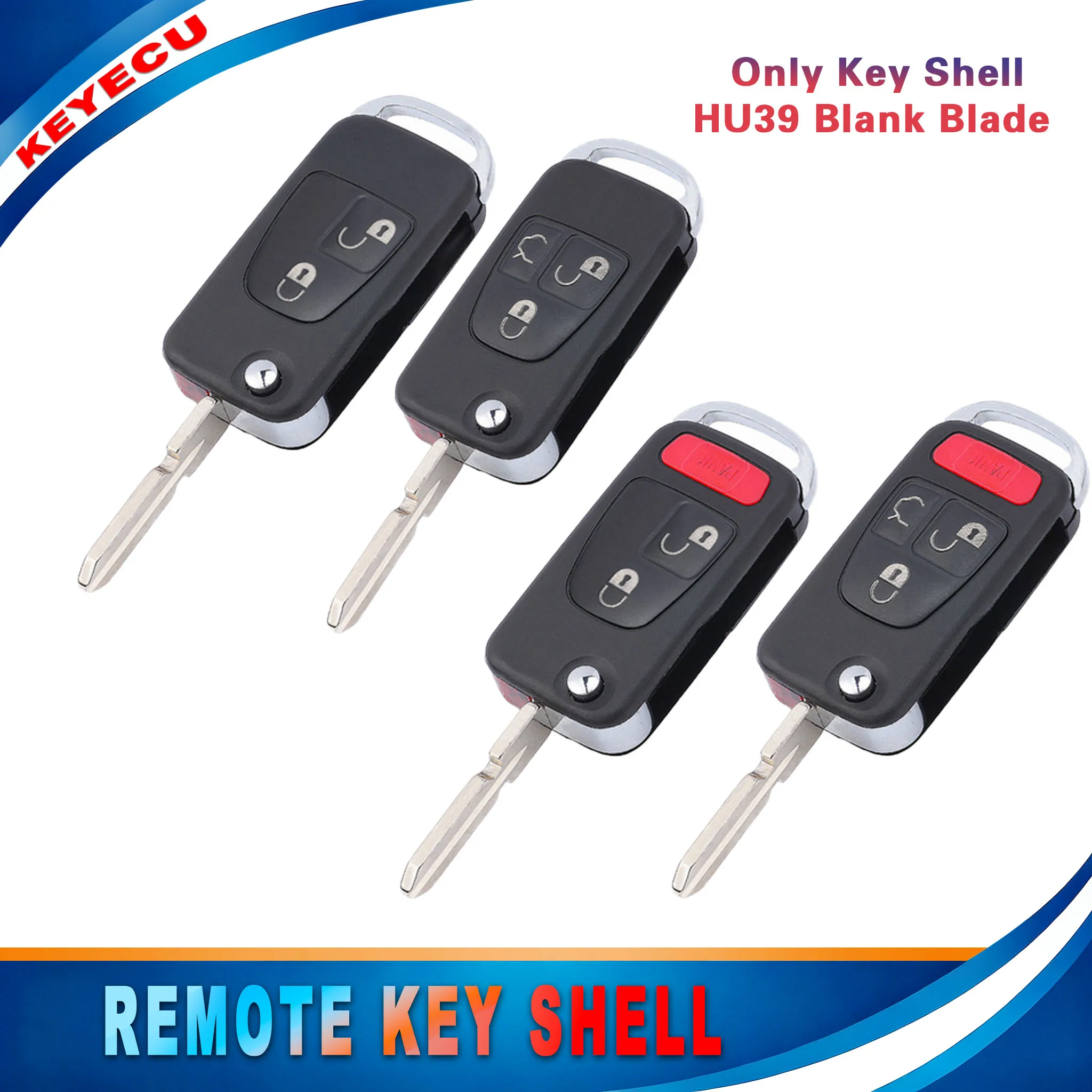 KEYECU Modified Flip Remote Key Shell for Mercedes Benz C E S ML W124 W202 W140 W163 2 3 4 Button HU39 Blank Blade