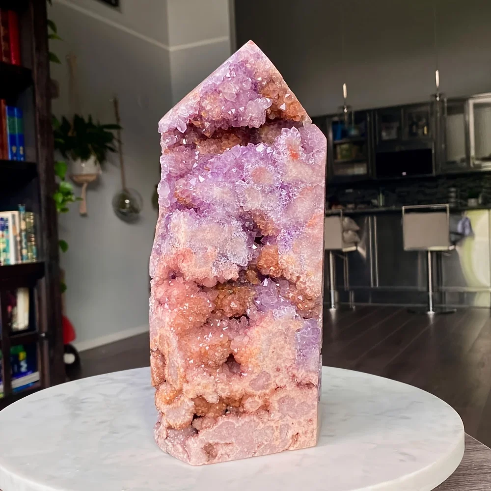1pc high-quality pink and amethyst crystal tower, a unique home décor, and the ideal gift for Valentine's Day and Halloween.