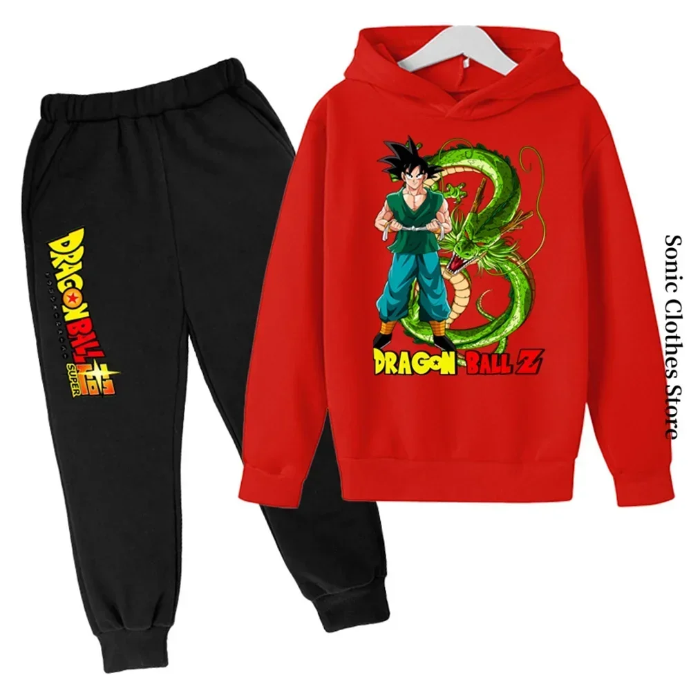 2024 New Anime Dragon Ball Z Hoodie Kids Clothes Girls Clothing Kakarotto Hooded Goku Sweaters Baby Boys Hooded +pants 2pcs Hot