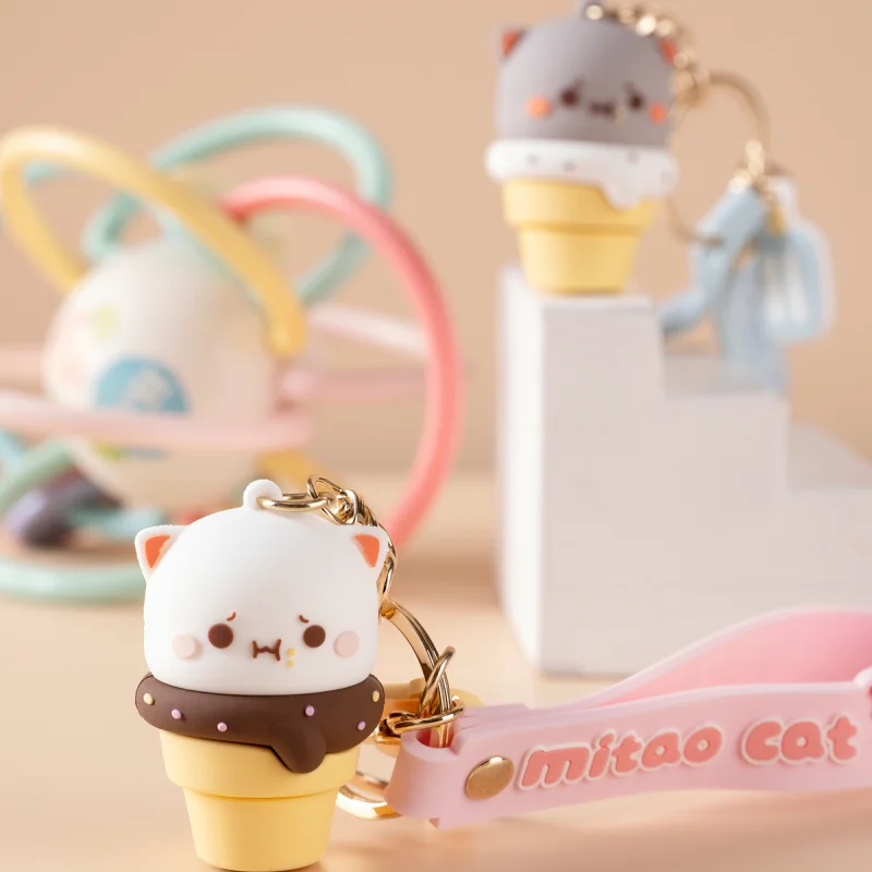 Mitao Cat Dessert Series Keychain Silicone Doll Cosplay Key Ring Diy Car Backpack Key Holder Trinket Toys Party Gifts