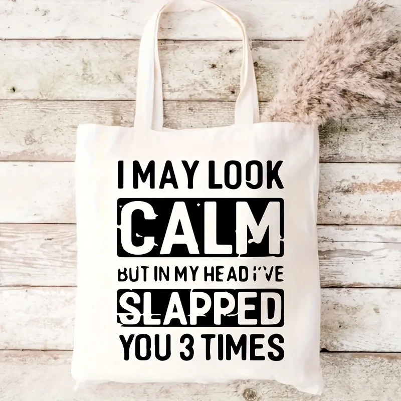 1pc Funny Humorous Slogan Printed Tote Shopping Bag,Suitable for Daily Use,Shopping,School,Travel,A Unique Gift for Meme Lovers.