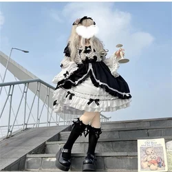 Vintage Maid Gothic Lolita Anime Dress Black And White Teenager Girl Clothes Kawaii Sweet Women Waiter Cosplay Costume Party