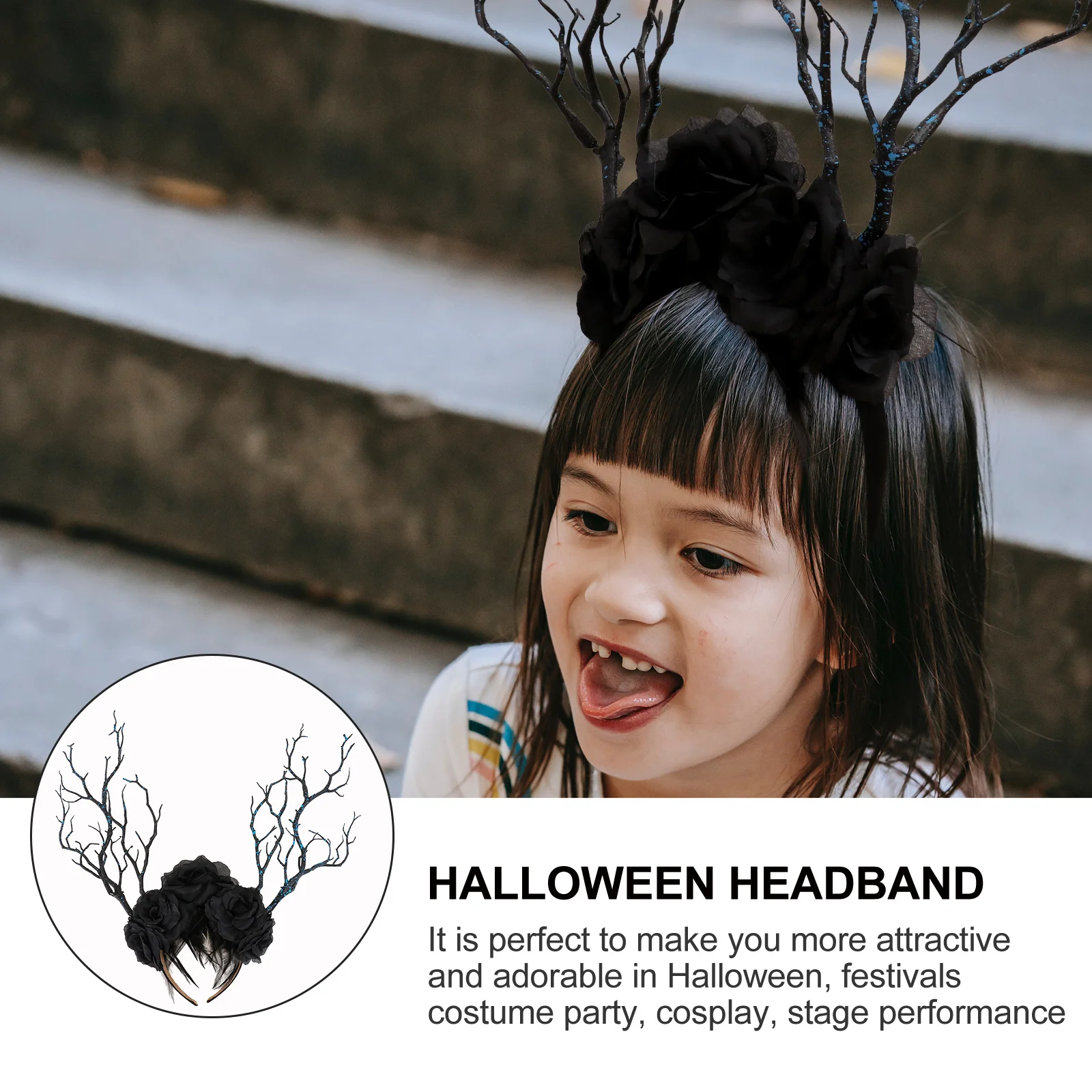 

1Pcs Gothic Headband Black Halloween Hair Hoop Lightweight Costume Cosplay Headdress Party Prop Festival Supply