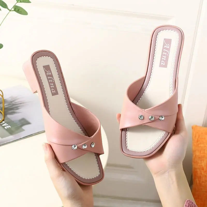 Home Summer 2024 Bedroom Women\'s Slippers And Ladies Sandals House Slides Shoes Pink Low Heel On Offer Promotion Hot But Cheap W