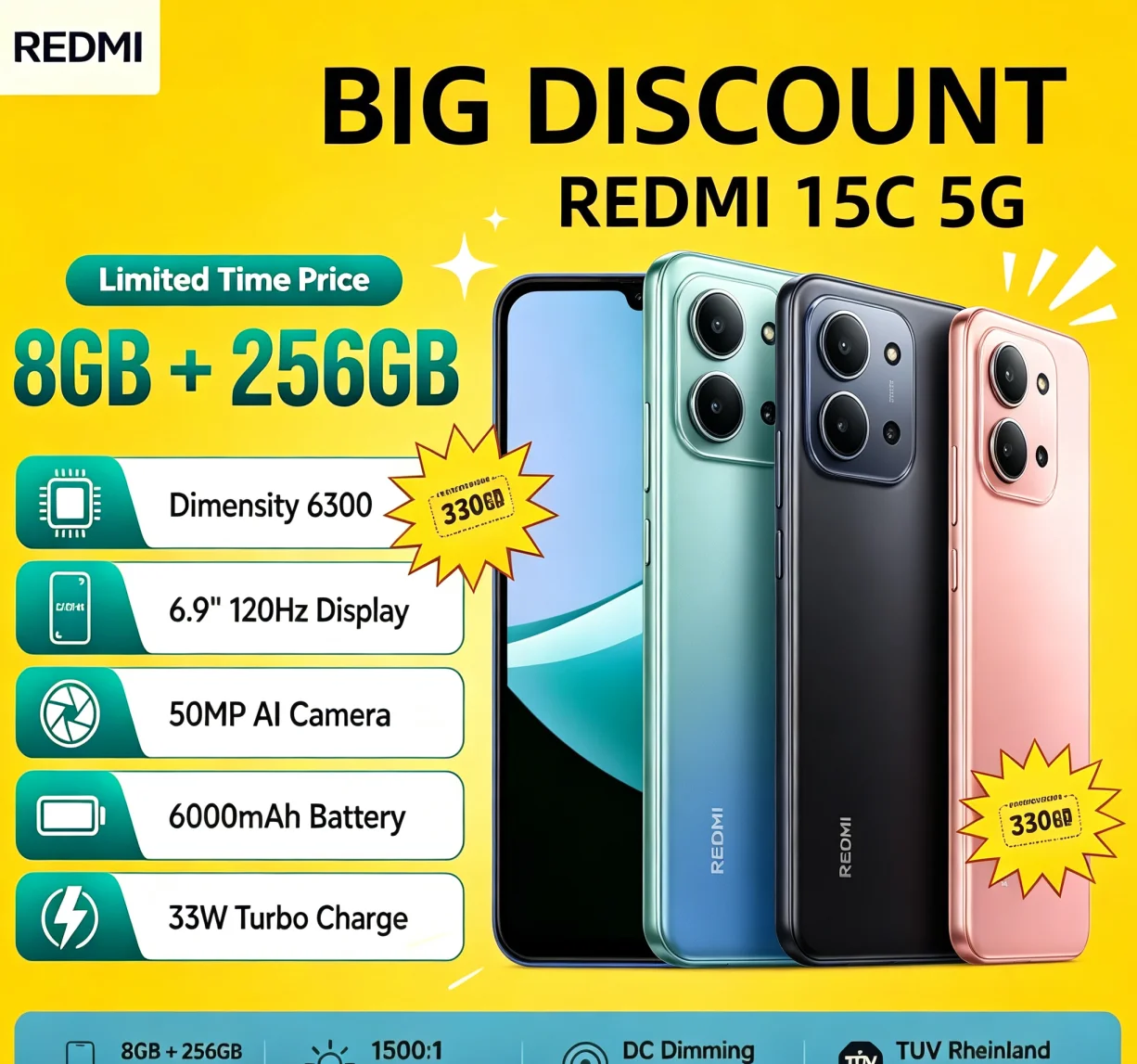 Must‑Buy 2026 Brand‑New Redmi 15C Global Mobile Device 8+256GB Large Capacity Dual‑SIM Dual Standby Economical Android Smart