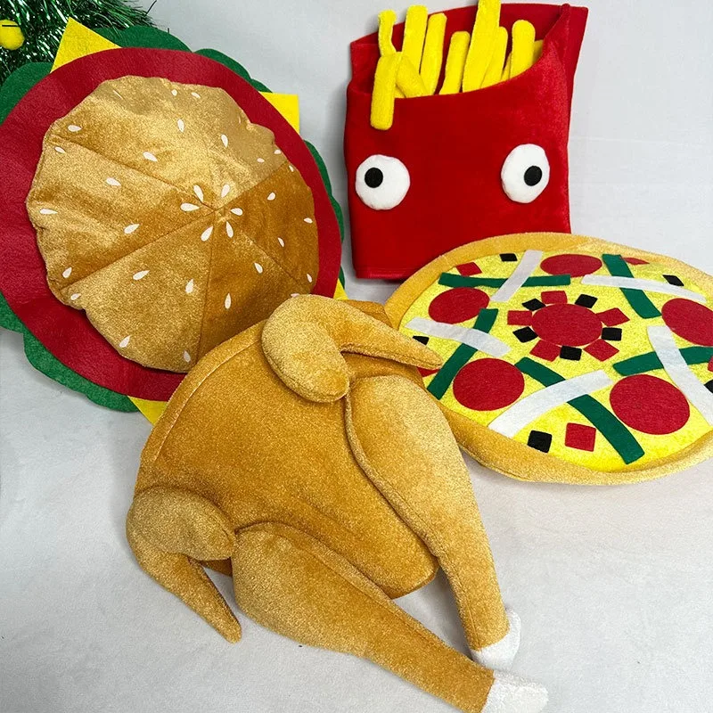 Halloween Performance Photo Hamburger Hat Pizza Quirky Party Fries Hat Thanksgiving Roast Chicken Leg Hat Cosplay Accessory view 2