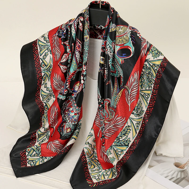 Printed Satin Silk 60 Square Scarf Women Muslim Hijab Shawls Fashion Smooth Tippet Islamic Turban Female Headscarf Wholasale
