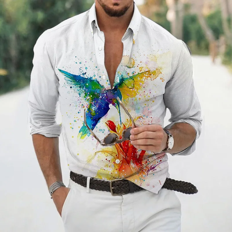 2023 Hot retro flower pattern 3D digital printed men's long sleeve shirt casual men's Hawaiian shirt