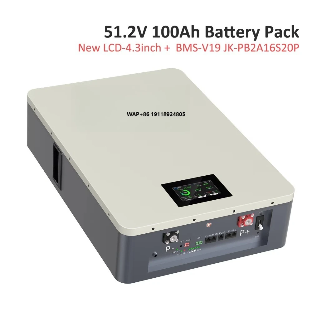 

Настенный аккумуляторный блок LiFePO4 51.2В 100Ач для солнечных систем, со встроенной BMS JK V19, для резервного питания (склад ЕС)