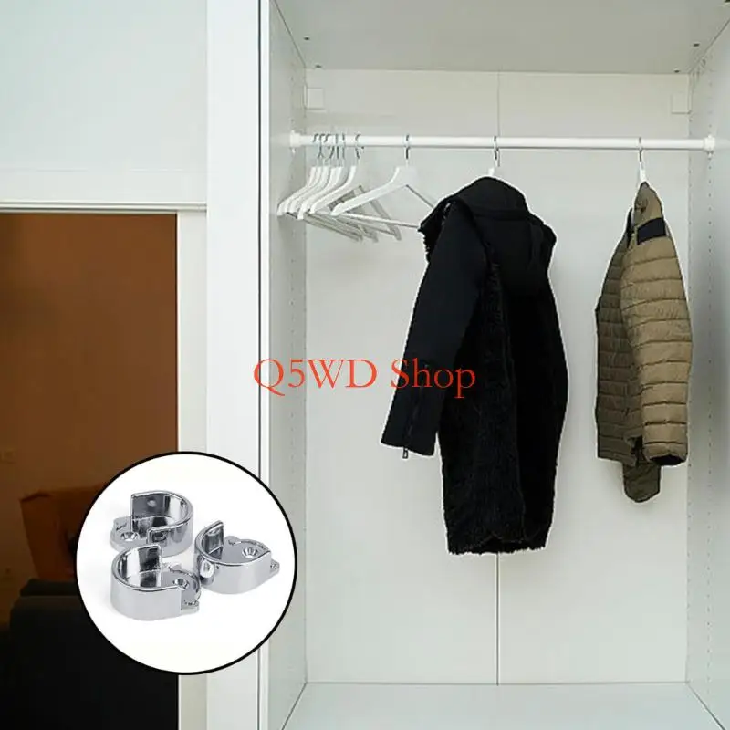 Q5WD Durable Round Tube Brackets 6PCS Zinc Alloy Mounts Clothes Fastener for Secure Wardrobe Rod Support Easy Assembly