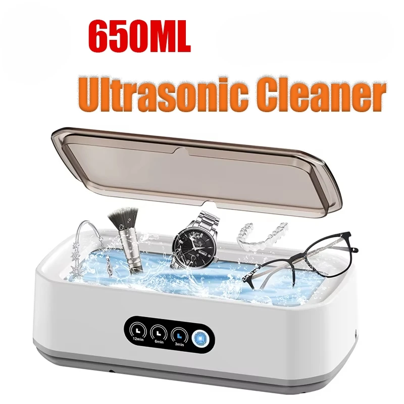 Вибрационный ультразвуковой очиститель 48 кГц, 650 мл, регулируемый, большой емкости, быстрый, мощный, для ювелирных изделий, скобок, очков, машина для чистки ювелирных изделий